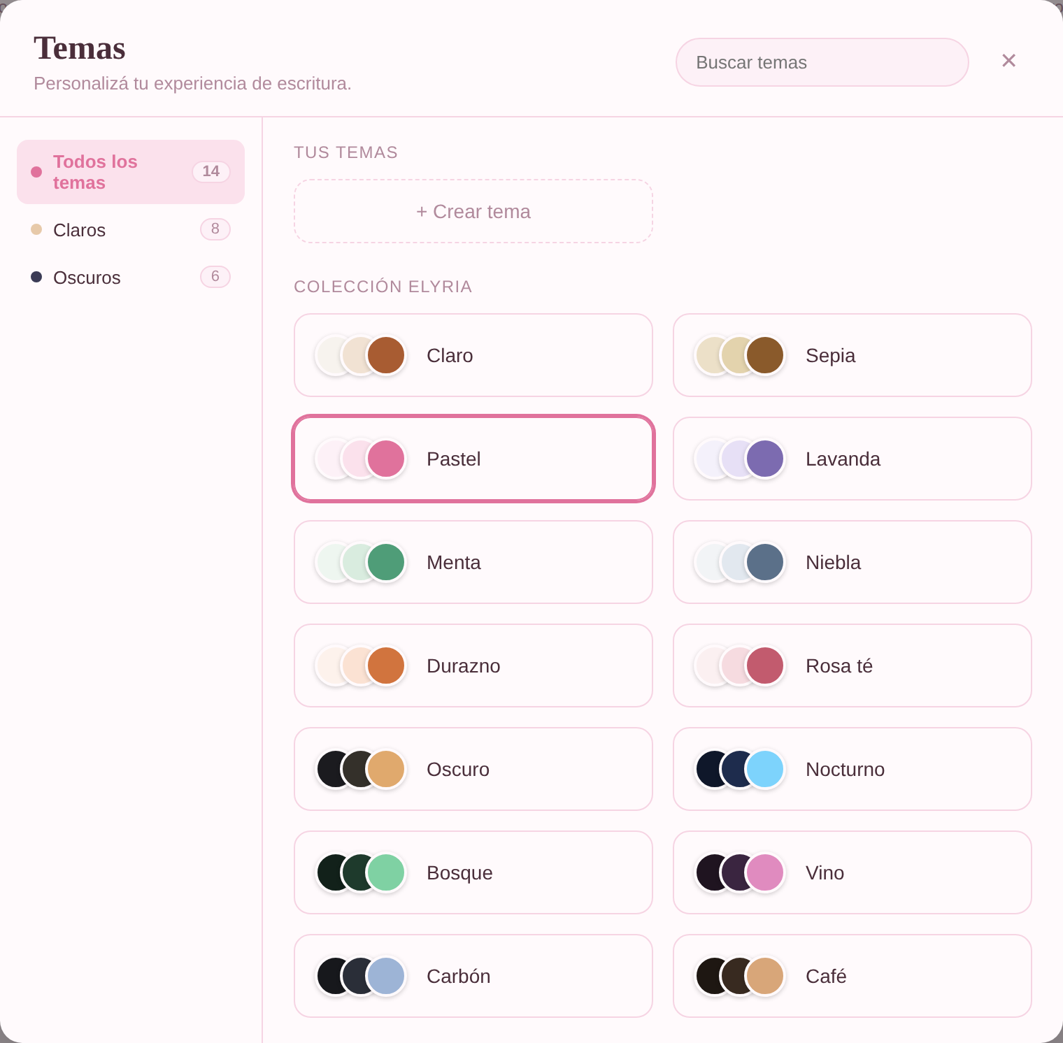 Selector de temas de Elyria